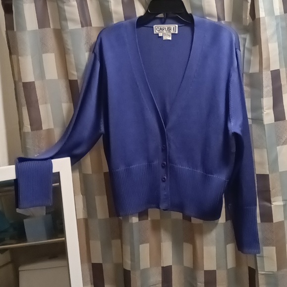 FINAL PRICE CARLISLE100% silk purple l/s v-neck cardigan w ribbed hem/cuffs XXL - Picture 2 of 11